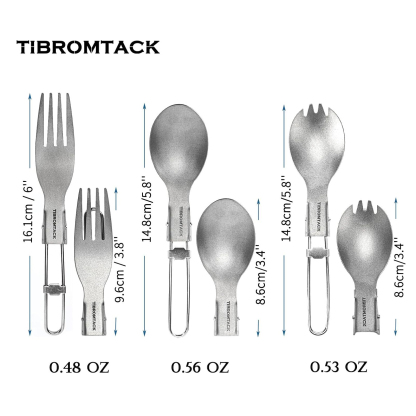TIBROMTACK Titanium Camping Utensil Set, Folding Spork Fork Spoon Outdoor Cutlery Set Extra Strong Ultra Lightweight (Ti), Healthy & Eco-Friendly Flatware