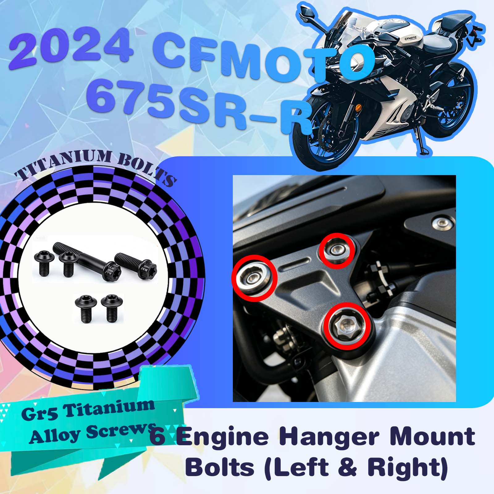 TIFOLD Full‑Vehicle Titanium Alloy Modification Screws for CFMOTO 675 SR‑R, 2024 Model