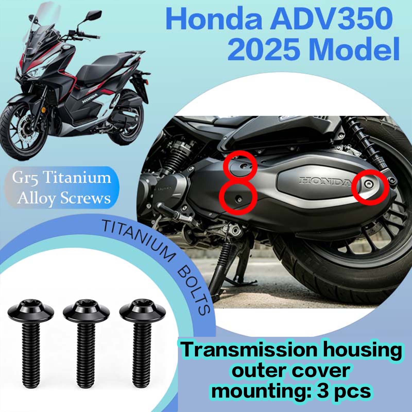 TIFOLD Full‑Vehicle Titanium Alloy Modification Screws for Honda ADV350 Motorcycle, 2025 Model