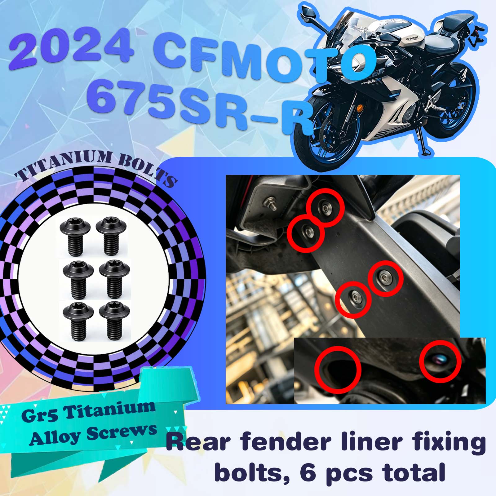 TIFOLD Full‑Vehicle Titanium Alloy Modification Screws for CFMOTO 675 SR‑R, 2024 Model