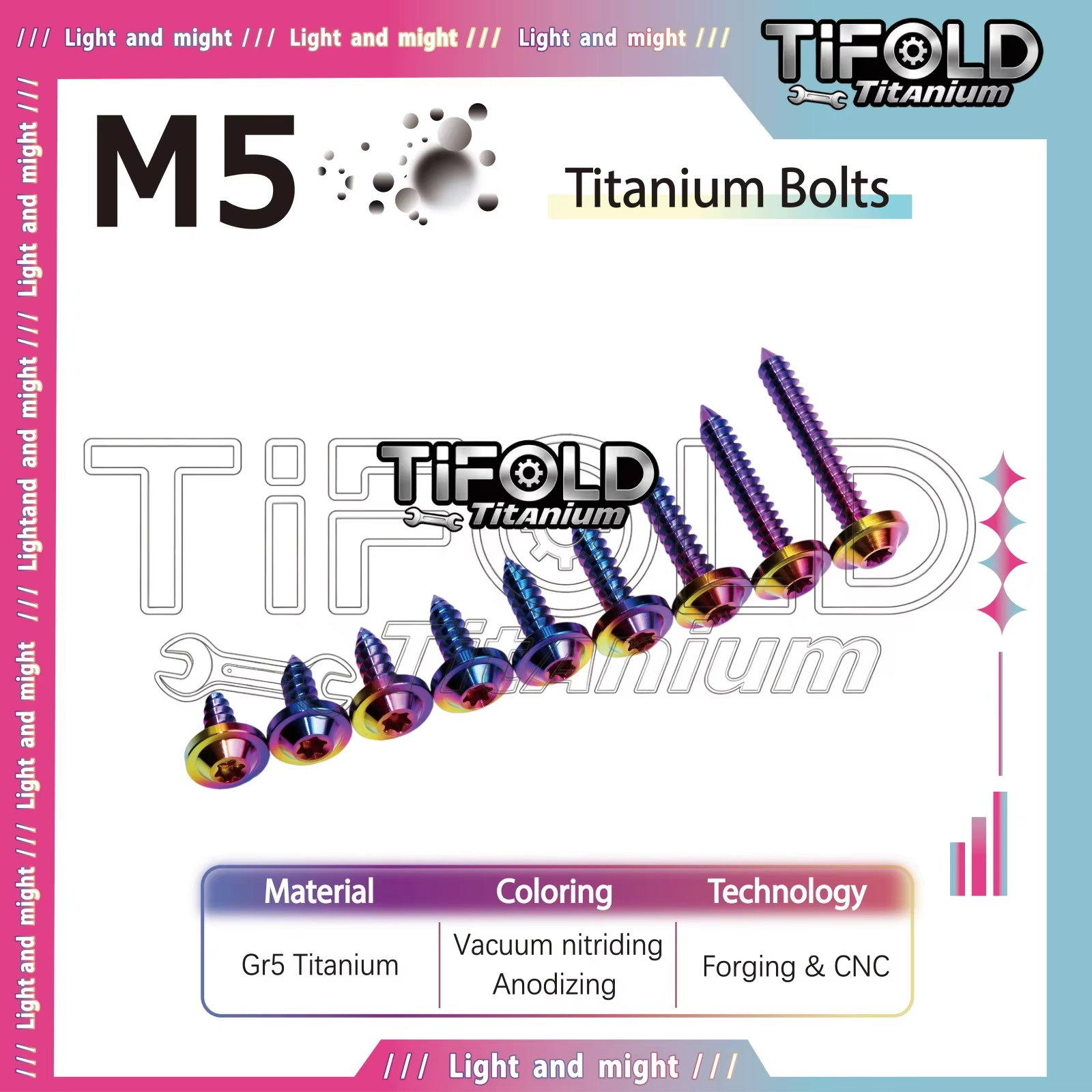 TIFOLD M5 Umbrella Head Gr5 Titanium Self Tapping Bolts 1PC, 12-35mm,  Anodized Titanium Alloy Screws for Bike Motorcy