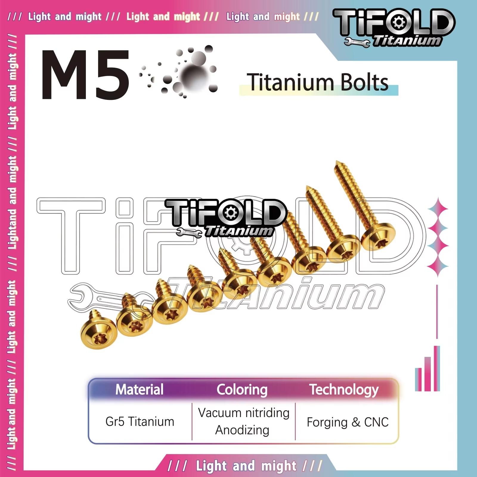 TIFOLD M5 Umbrella Head Gr5 Titanium Self Tapping Bolts 1PC, 12-35mm,  Anodized Titanium Alloy Screws for Bike Motorcy