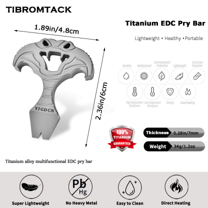 TIBROMTACK Titanium EDC Pry Bar, Mini 1.2oz Lightweight Multitool for Camping, Emergency Situations, Bottle Opener