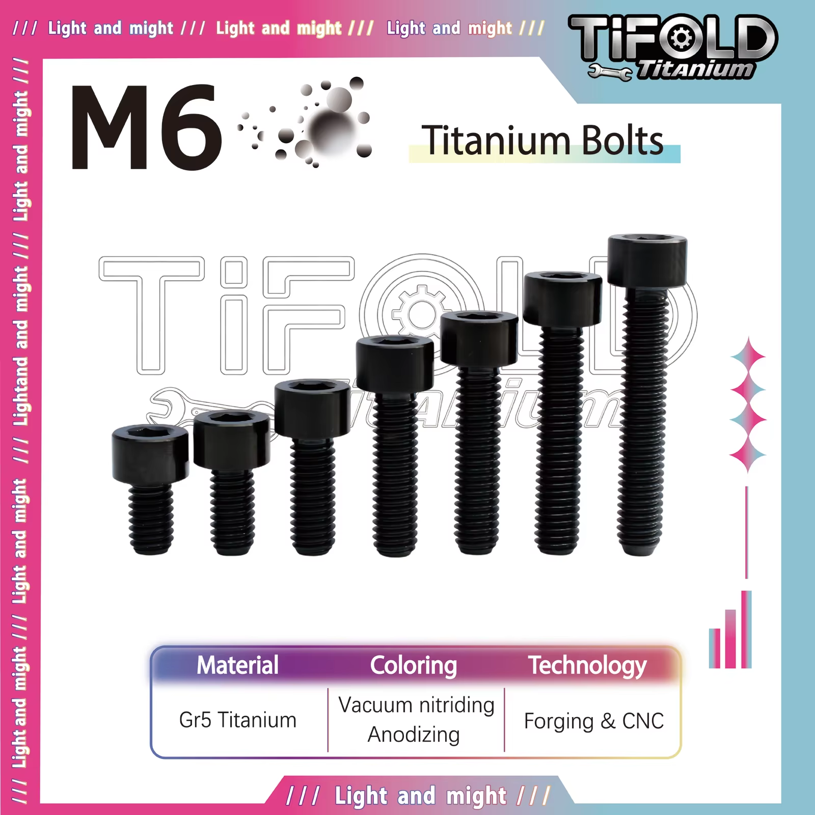 M6 titanium alloy bolt, Gr5 10-35mm length, available in various colors with hexagonal head bolts