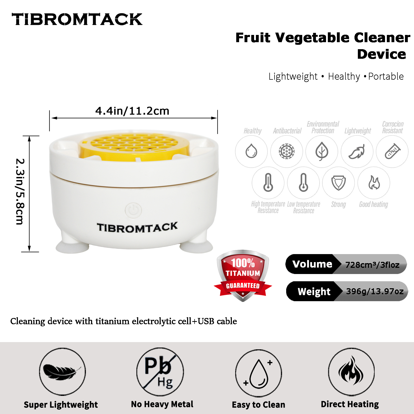 TIBROMTACK Fruit Vegetable Cleaner Device, Titanium Electrode Plate Food Purifier for Fruits, Vegetables, Meat & Seafood, Easy Clean Design, Compact Size (4.4in Diameter)