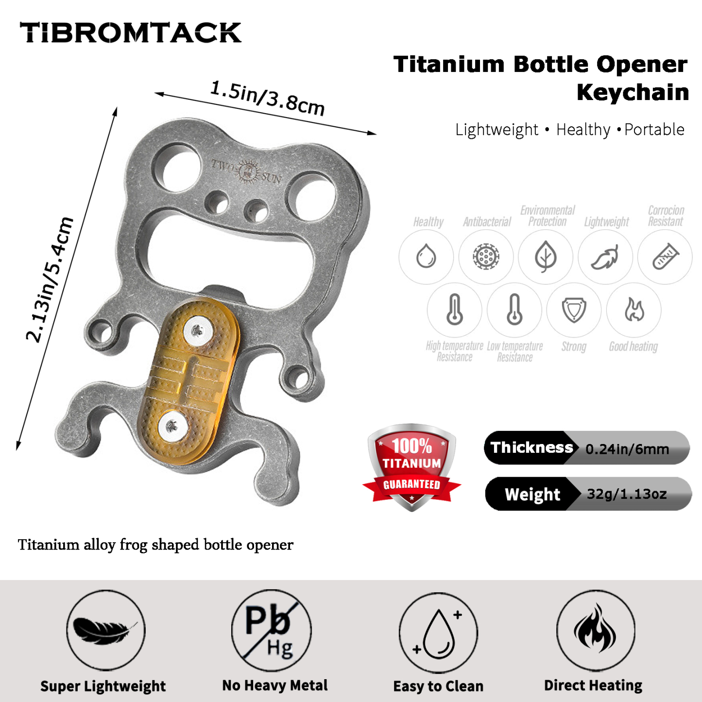 TIBROMTACK Titanium Bottle Opener Keychain, Frog Shape EDC Tool, Lightweight & Durable Key Bottle Opener for Beer & Soda, 32g Compact Keychain Multitool