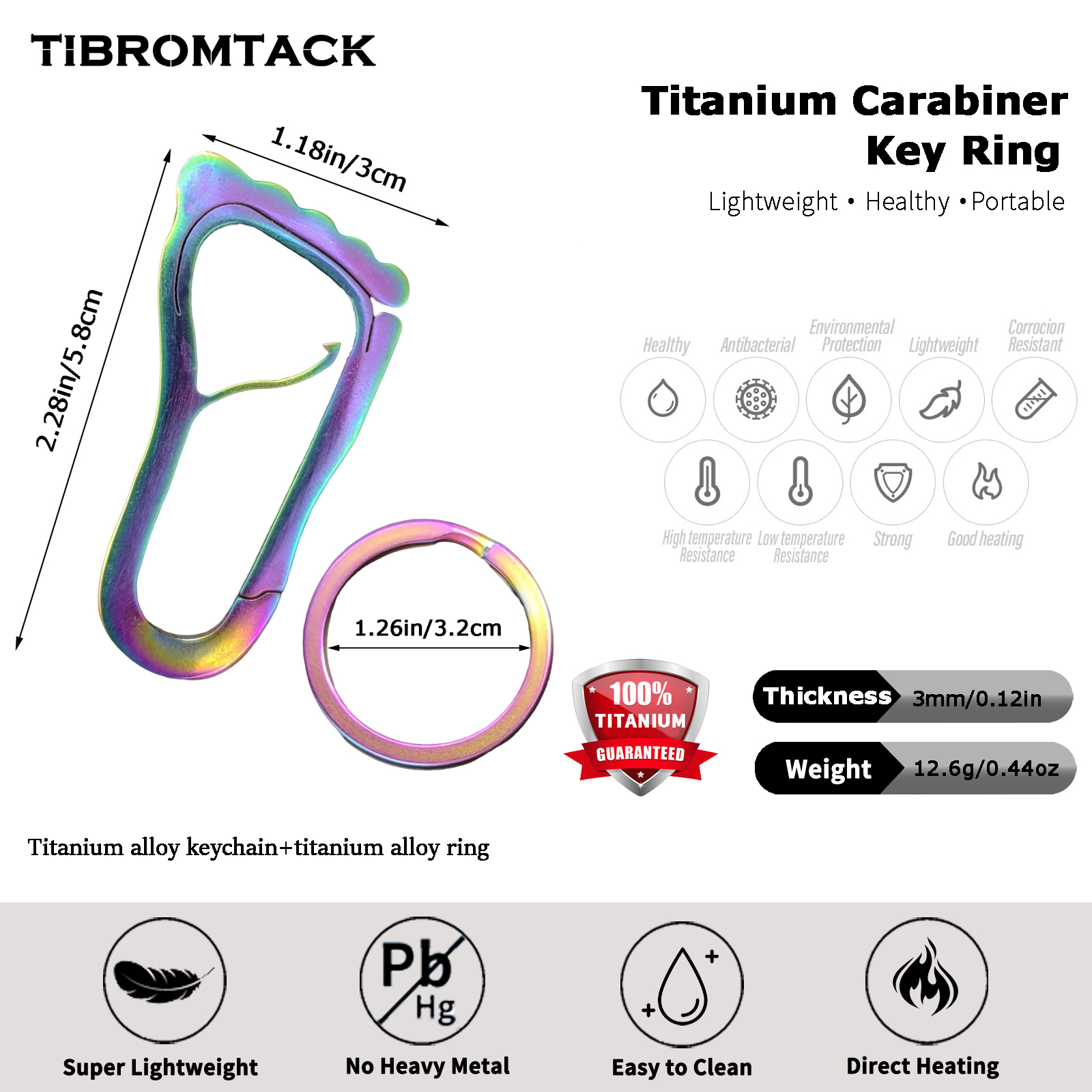 TIBROMTACK Titanium Carabiner Key Ring, Lightweight Key Ring Carabiner, Multi-Functional Carabiner for Keys with Quick Release, Durable Keychain for Backpack Pants Loop Decoration