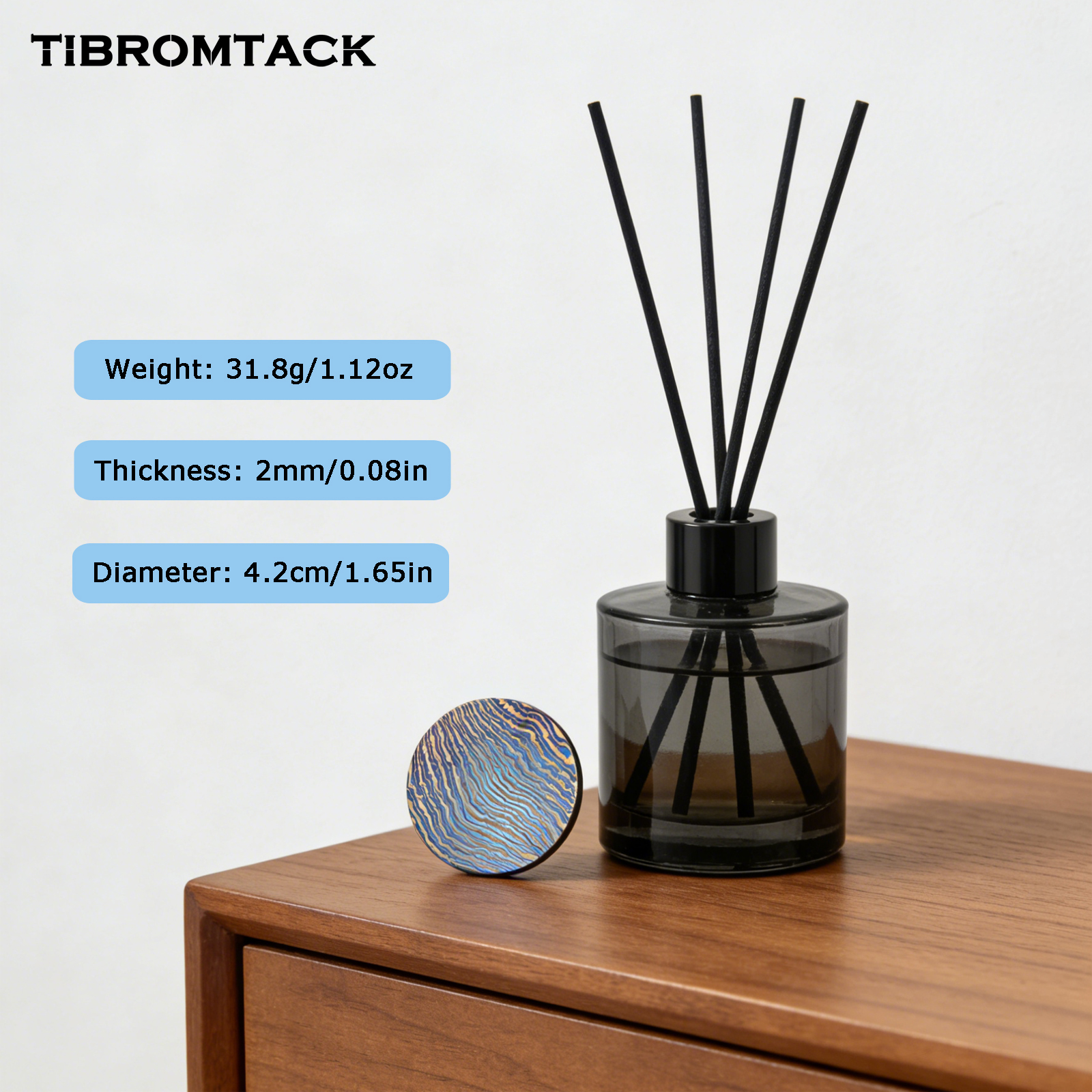 TIBROMTACK Titanium Damascus Coin, EDC Coin, Unique Art Collectible, Blue Gold Anodized, Dia 1.65” Desktop Decoration Gift, 31.8g Durable Titanium Craft