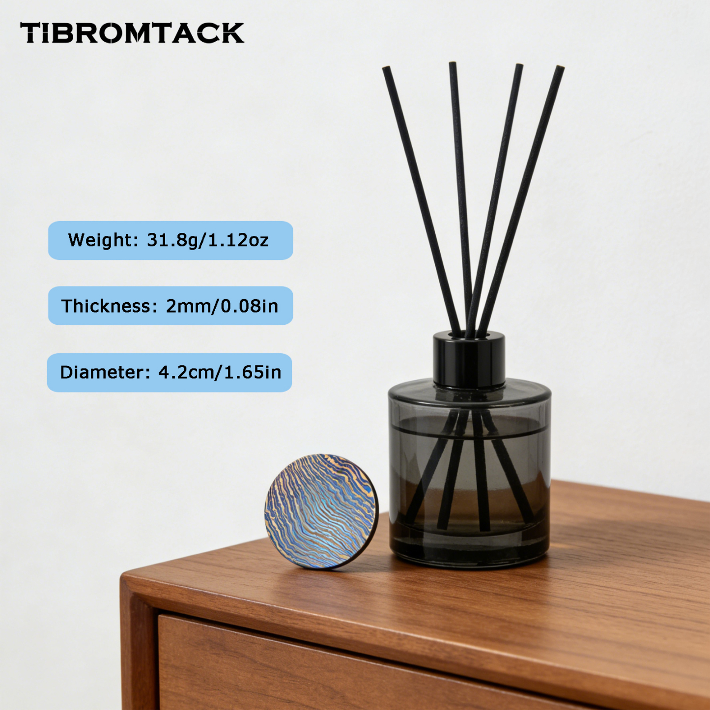 TIBROMTACK Titanium Damascus Coin, EDC Coin, Unique Art Collectible, Blue Gold Anodized, Dia 1.65” Desktop Decoration Gift, 31.8g Durable Titanium Craft