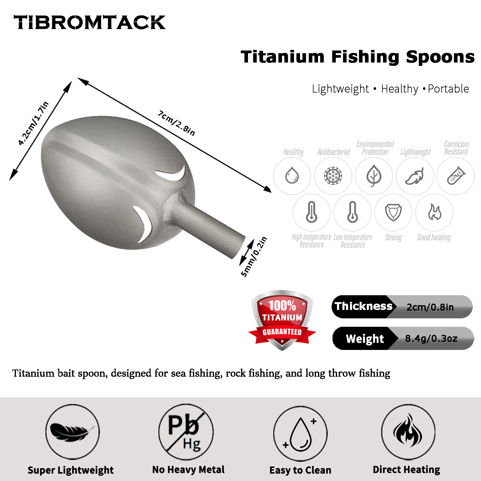 TIBROMTACK Titanium Fishing Spoon, Ultra-Light High-Strength Fishing Spoons Lures for Saltwater Surf Fishing, Rock Fishing & Long Casting, Precision Bait Casting Tool, Corrosion Resistant, 7cm/2.8inch
