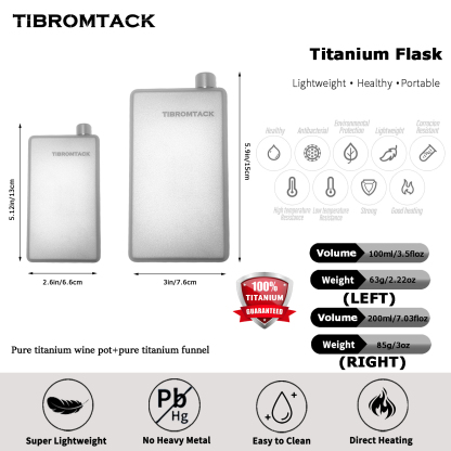 TIBROMTACK Titanium Flask, Hip Flask for Men, Lightweight Wine Flask for Outdoor, Travel & Daily Use, with Funnel