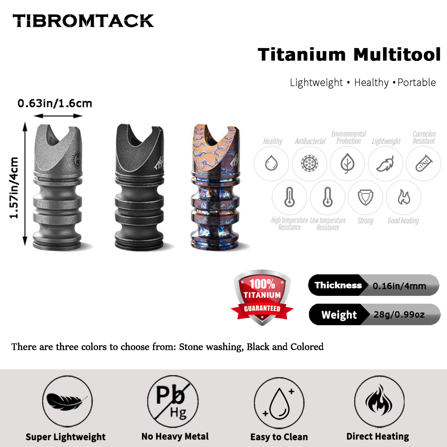TIBROMTACK Titanium Multitool, Compact Titanium Bottle Opener & Hex Wrench, 28g Lightweight High-Strength EDC Tool for Home, Camping, Bicycle Repair