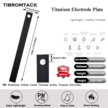 TIBROMTACK Titanium Electrode Plate 190mm x 17mm x 1mm Gr1 Titanium Anode Plate Fit for Saltwater Chlorine Generator