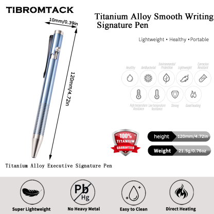 TIBROMTACK Pure Titanium Bolt Action Pen - 12cm Lightweight 21.5g Metal Alloy Writing Instrument | Steel-Strength Tactical Pen for Signing, Calligraphy & Daily Use