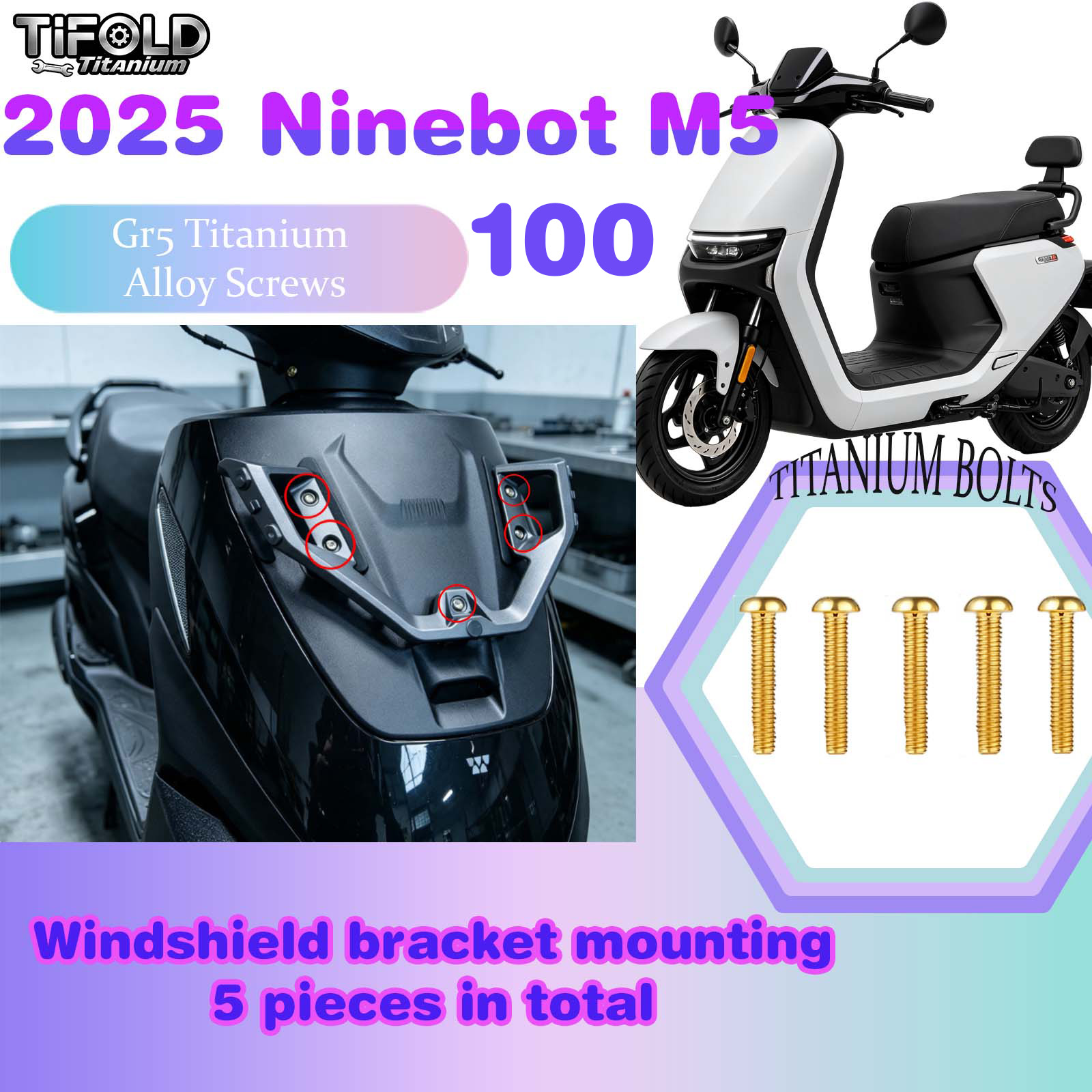 TIFOLD Titanium Alloy Modification Screws for Segway Ninebot M5 100 2025 Model Electric Motorcycle