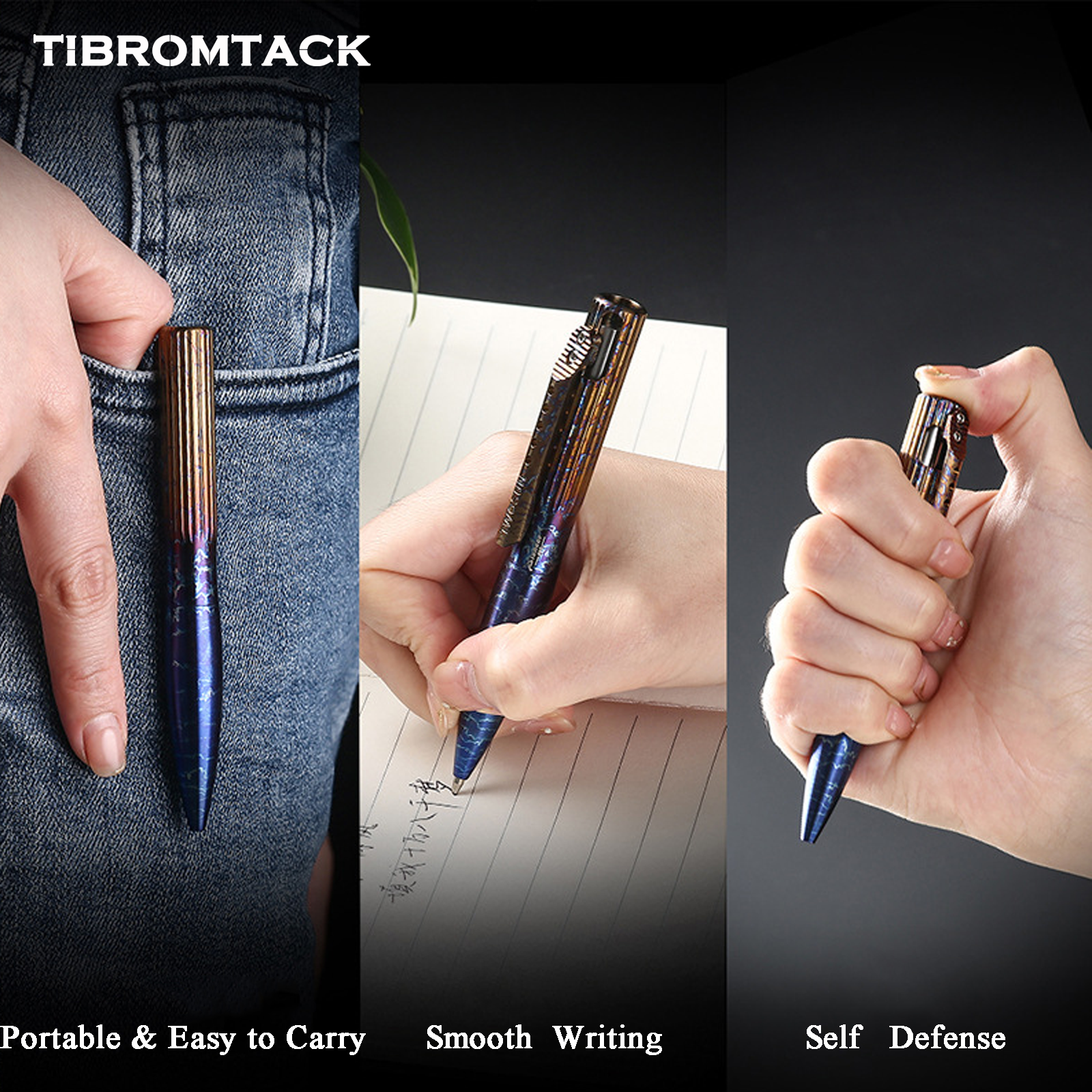 TIBROMTACK Pure Titanium Bolt Action Pen - 110mm/4.33in 38g Titanium Tactical Pen | Steel-Strength Business Pen for Writing & Self Defense, BPA Free
