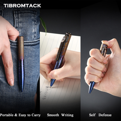 TIBROMTACK Pure Titanium Bolt Action Pen - 110mm/4.33in 38g Titanium Tactical Pen | Steel-Strength Business Pen for Writing & Self Defense, BPA Free