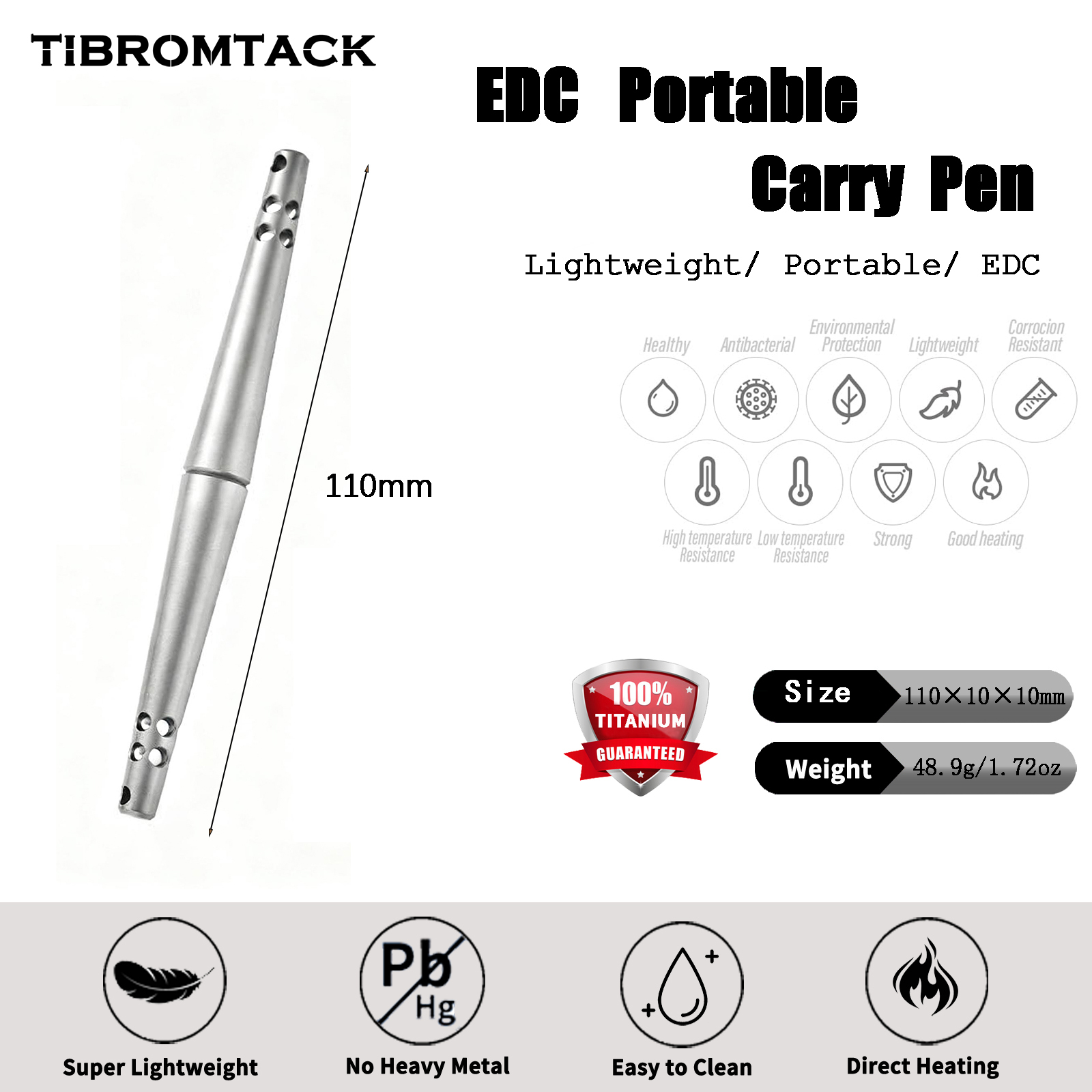 TIBROMTACK Titanium Tactical Pen, Grade 5 Titanium Alloy EDC Pen, Self Defense Pen for Men Women, Lightweight Portable Everyday Carry Writing Pen with Smooth Ink Flow