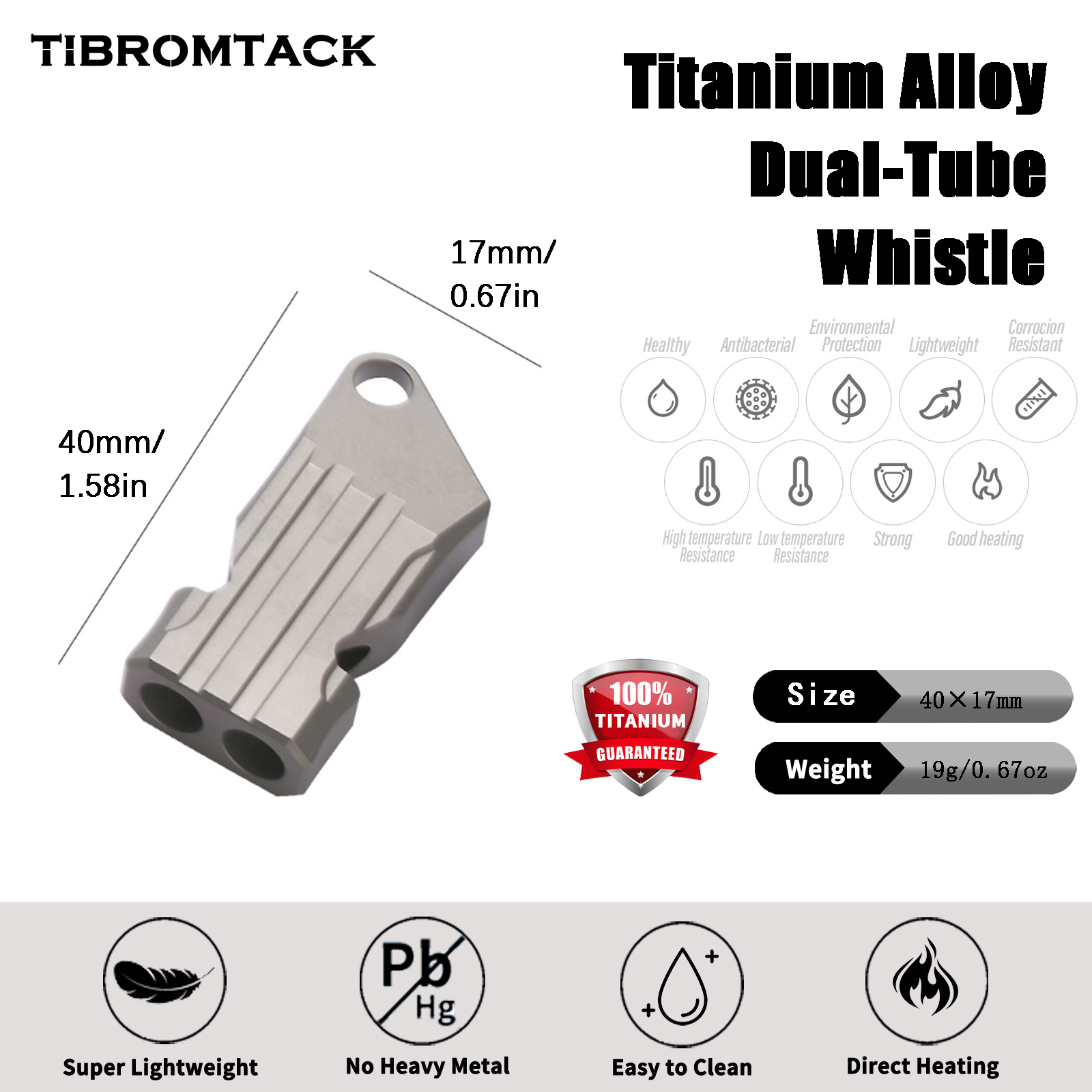 TIBROMTACK Gr5 Titanium Alloy Dual Tube Emergency Whistle, Loud Survival Whistle for Adults, Lightweight Dog Whistle, Portable Outdoor Safety Whistle for Hiking Camping Backpacking