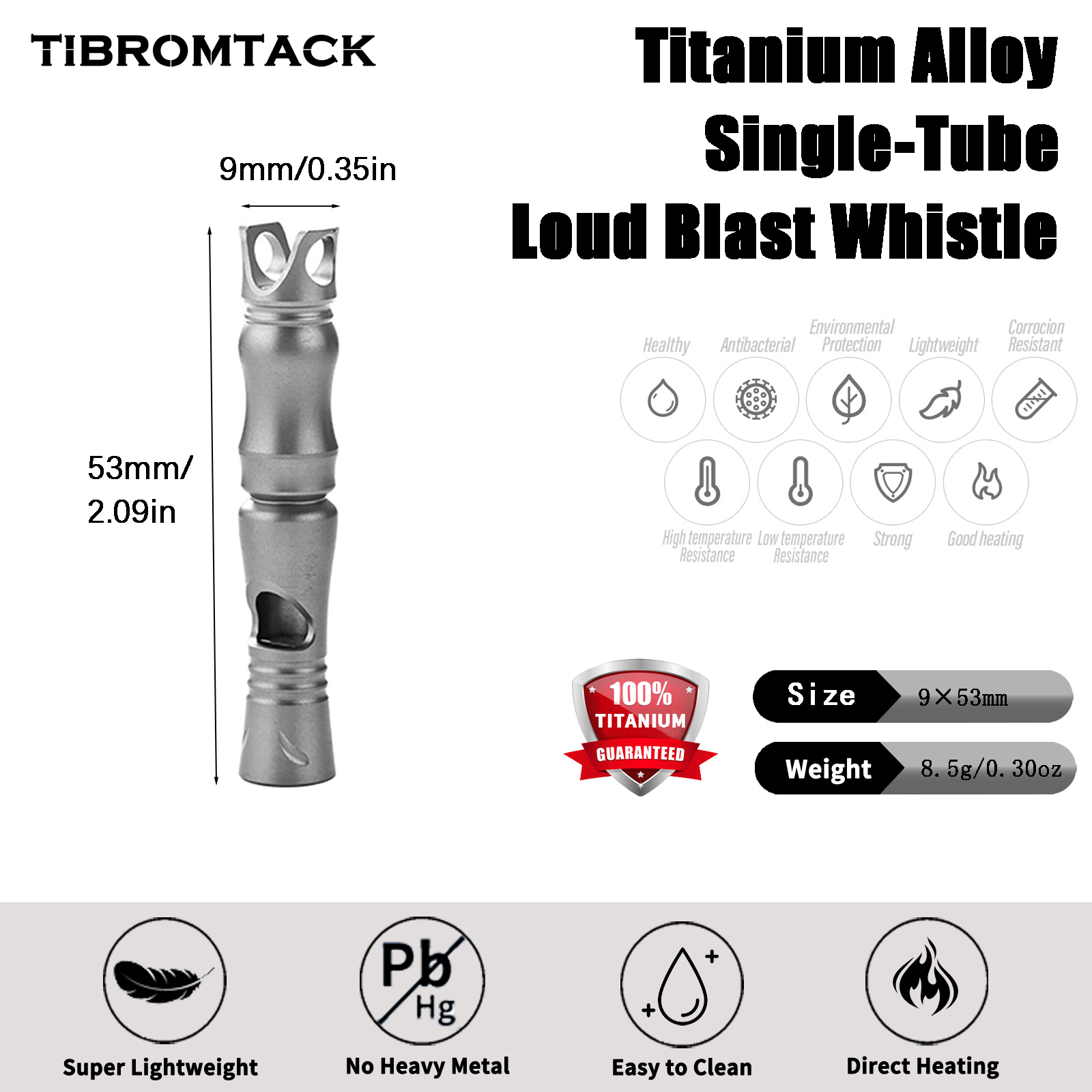 TIBROMTACK Gr5 Titanium Alloy Single Tube Loud Emergency Survival Whistle, Safety Whistle for Hiking Camping Dog Training Adults Emergency