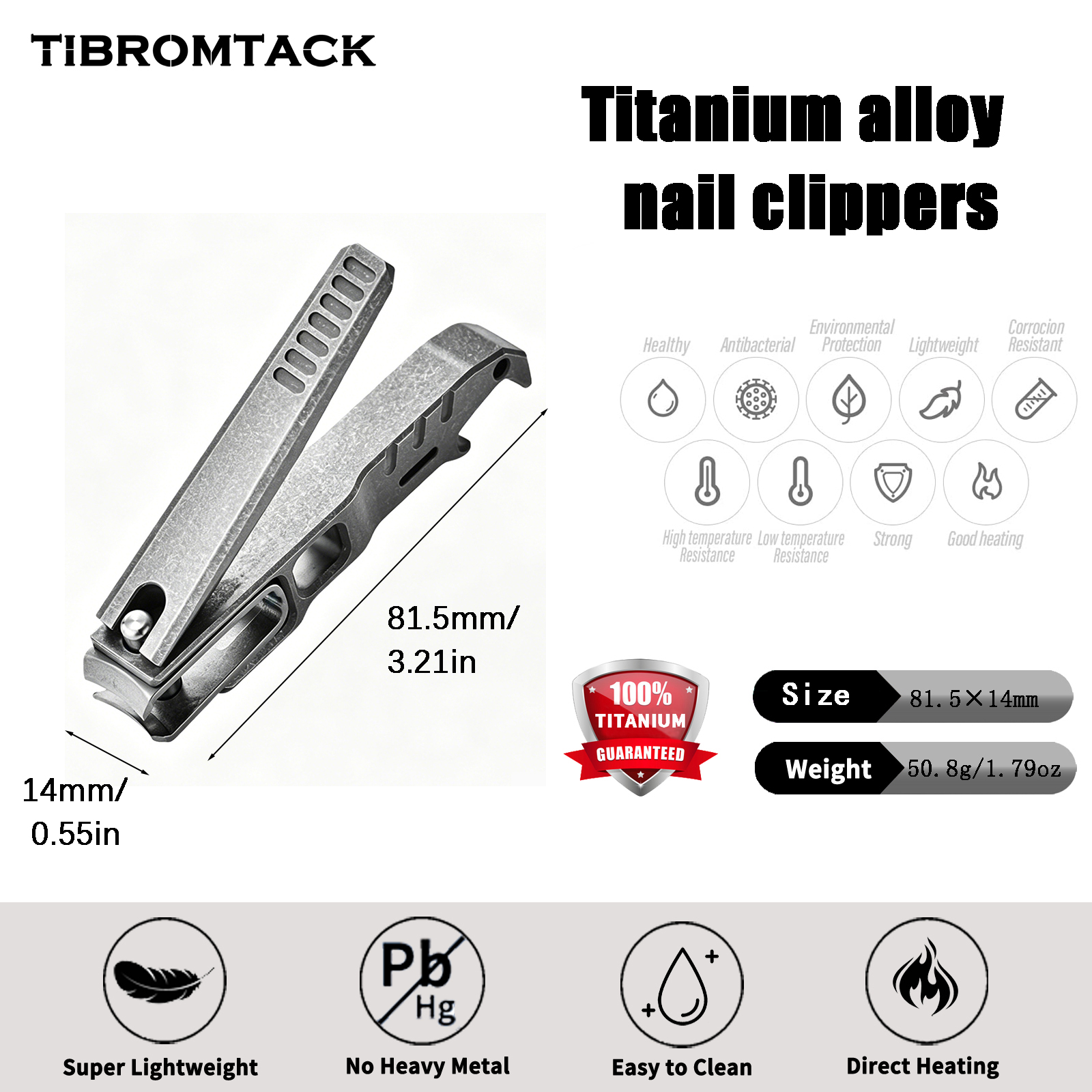 TIBROMTACK Gr5 Titanium Nail Clipper, Multi-Functional Nail Cutter for Fingernails & Toenails, Lightweight Rust-Proof Nail Clippers with Bottle Opener & Keychain