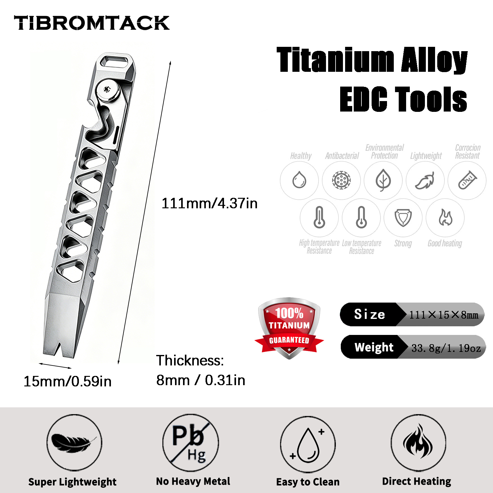 TIBROMTACK Titanium Multi-Functional EDC Tool, Compact Pocket Tool for Everyday Carry, Lightweight & Durable Grade 5 Titanium Construction 