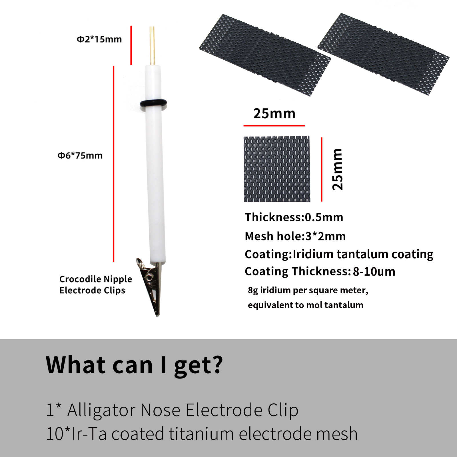 TIBROMTACK Ir-Ta Coated Titanium Electrode Mesh Set with Electrode Clip 