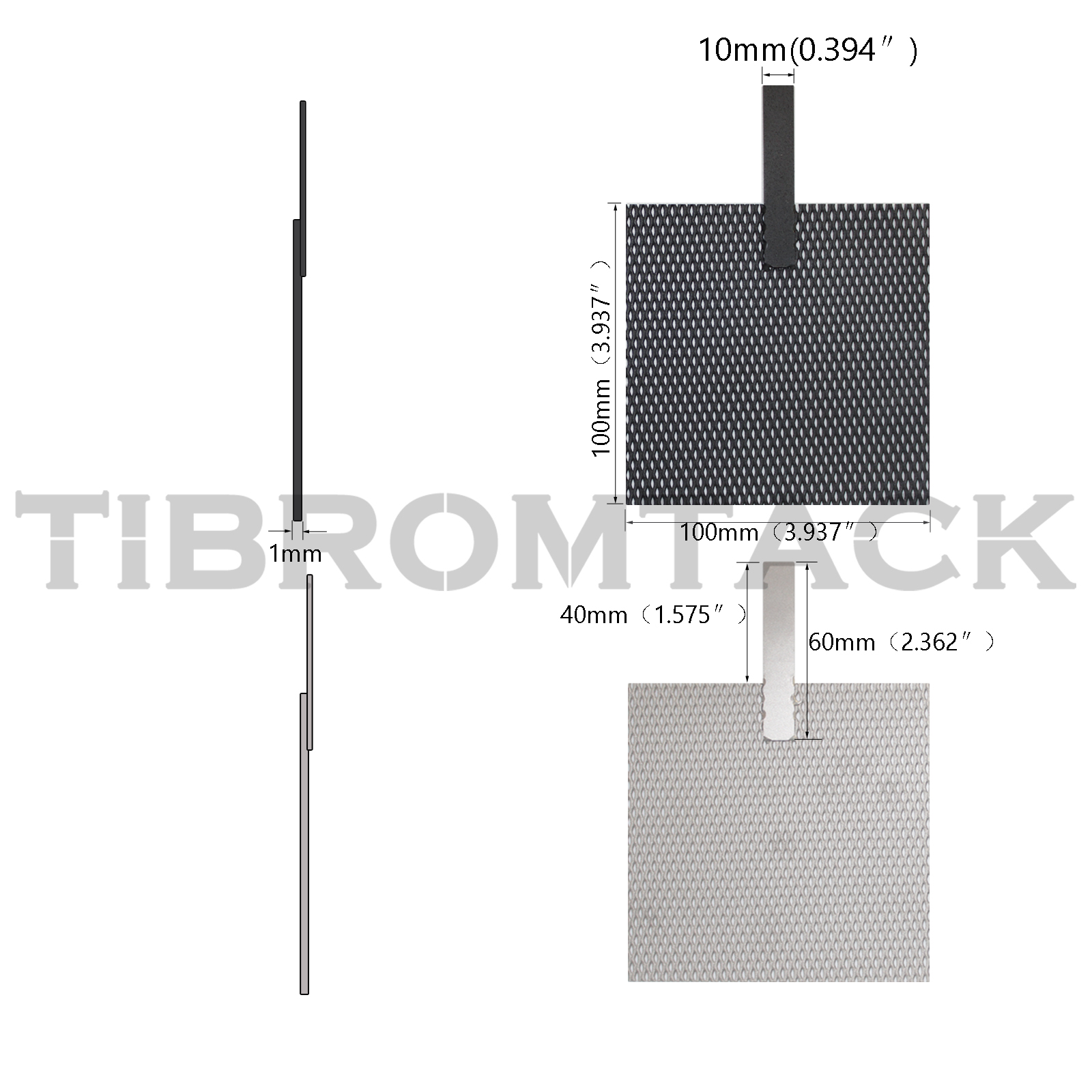 TIBROMTACK Ru-Ir Coated Titanium Mesh Anode Cathode Pair 100×100×1mm