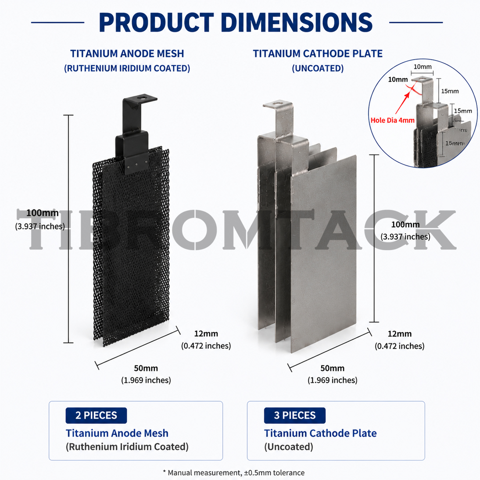 TIBROMTACK Ruthenium Iridium Coated Titanium Electrode