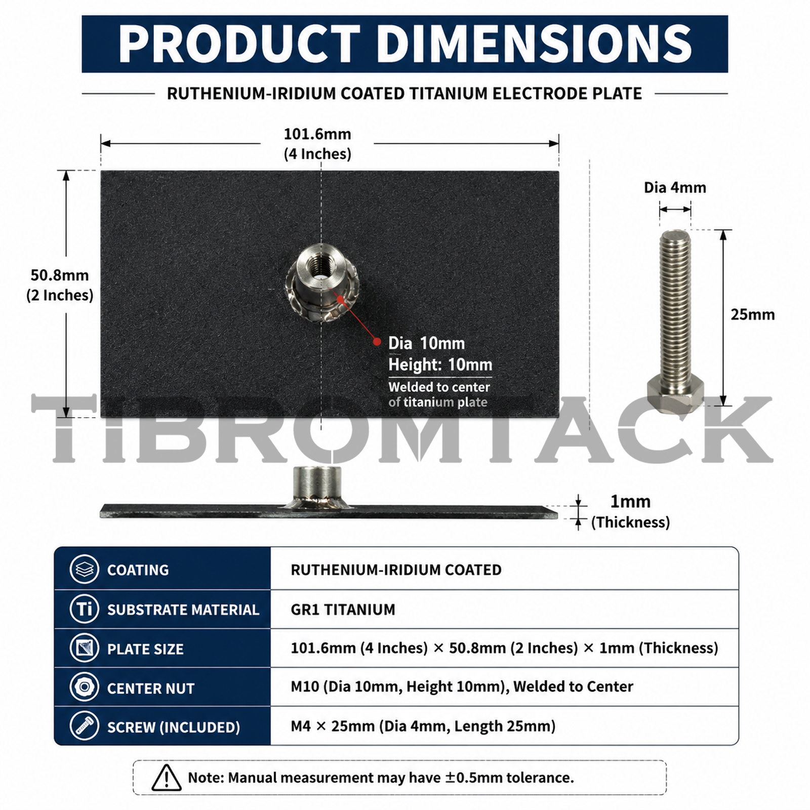 Ru-Ir Coated Titanium Anode Plate 4×2Inch