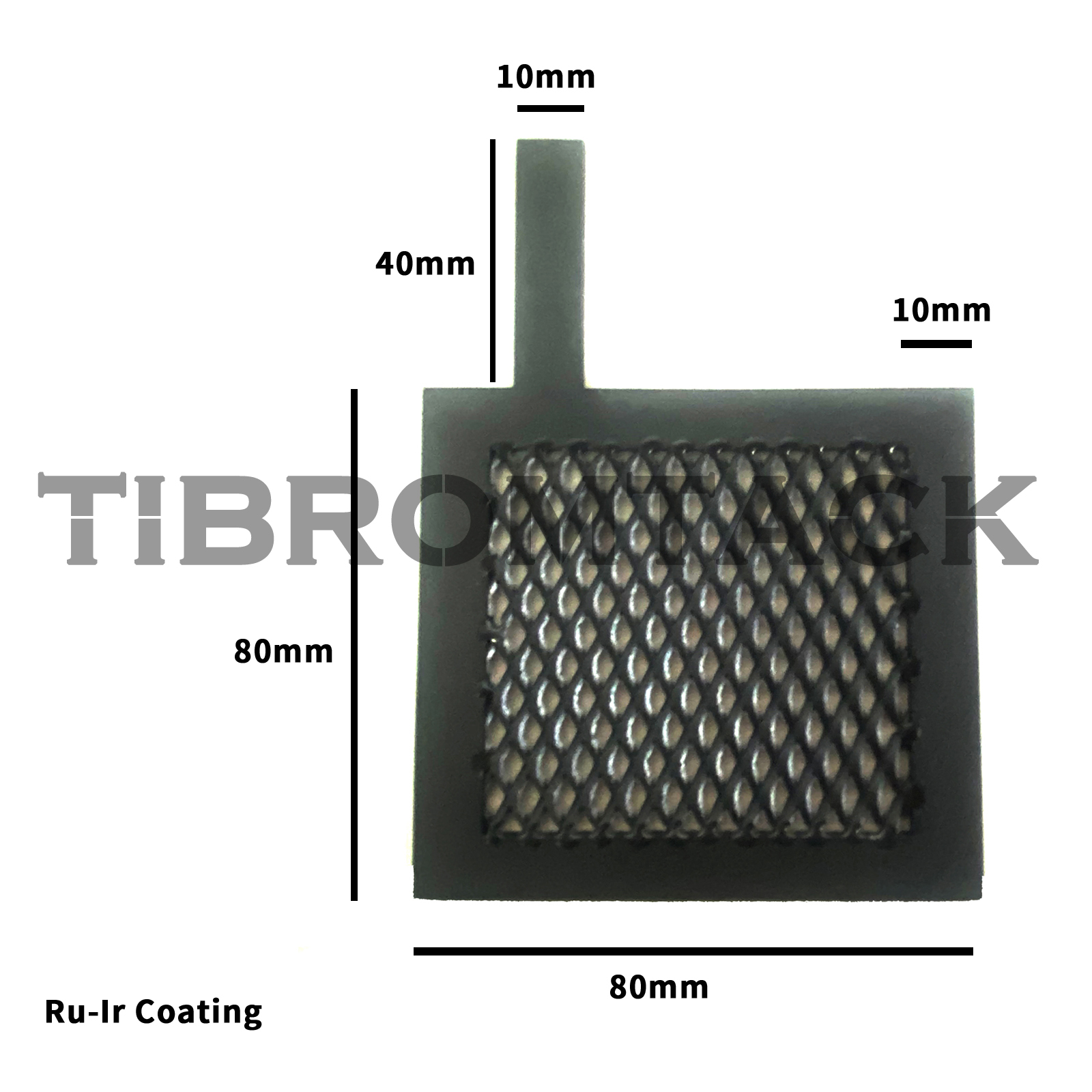 Ru-Ir Coated Titanium Anode Mesh 80×80mm with 10×40mm Terminal Plate
