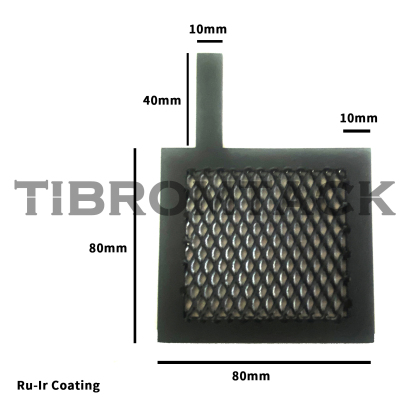 Ru-Ir Coated Titanium Anode Mesh 80×80mm with 10×40mm Terminal Plate