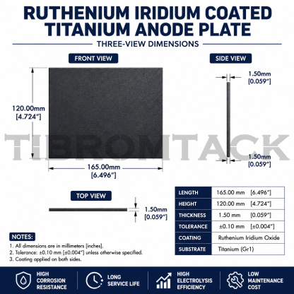 TIBROMTACK Ru-Ir Coated Titanium Anode Plate 120×165×1.5mm