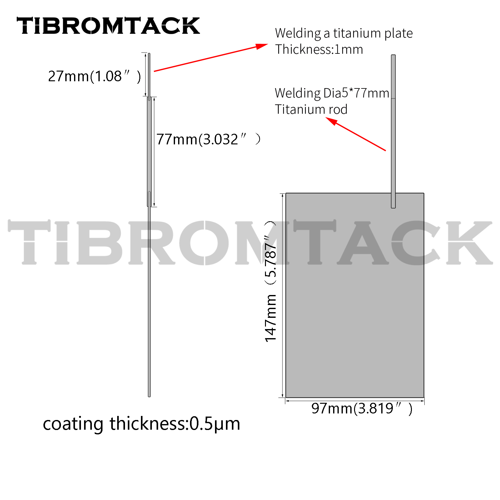 TIBROMTACK Platinum Coated Titanium Anode Plate 147×97×1mm