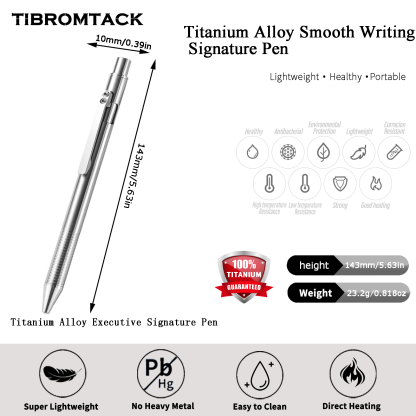 TIBROMTACK Pure Titanium Bolt Action Pen - 14.3cm EDC Fidget Pen | Steel-Strength 23.2g Titanium Pen for Business Signing, Writing & Daily Carry, BPA Free