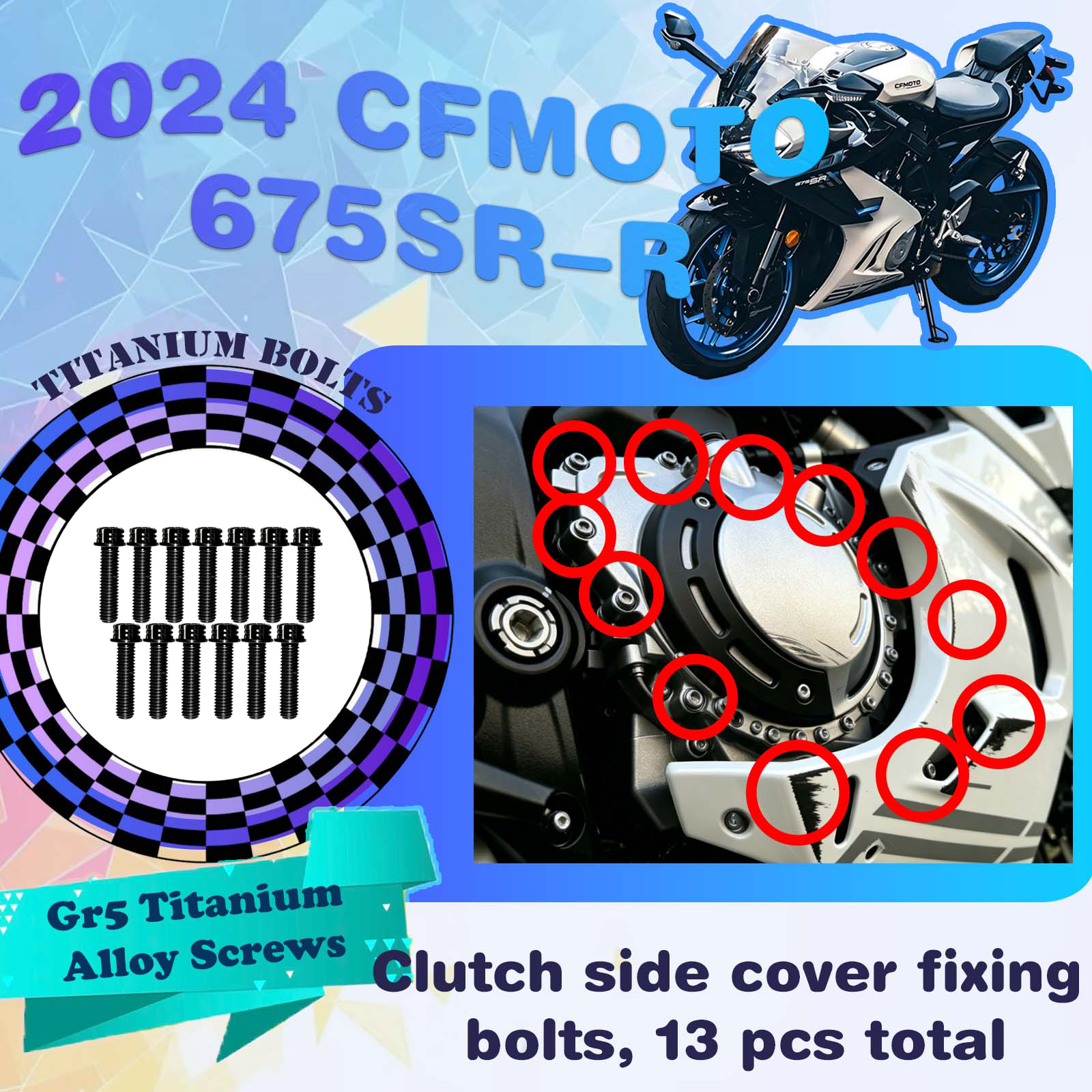 TIFOLD Full‑Vehicle Titanium Alloy Modification Screws for CFMOTO 675 SR‑R, 2024 Model