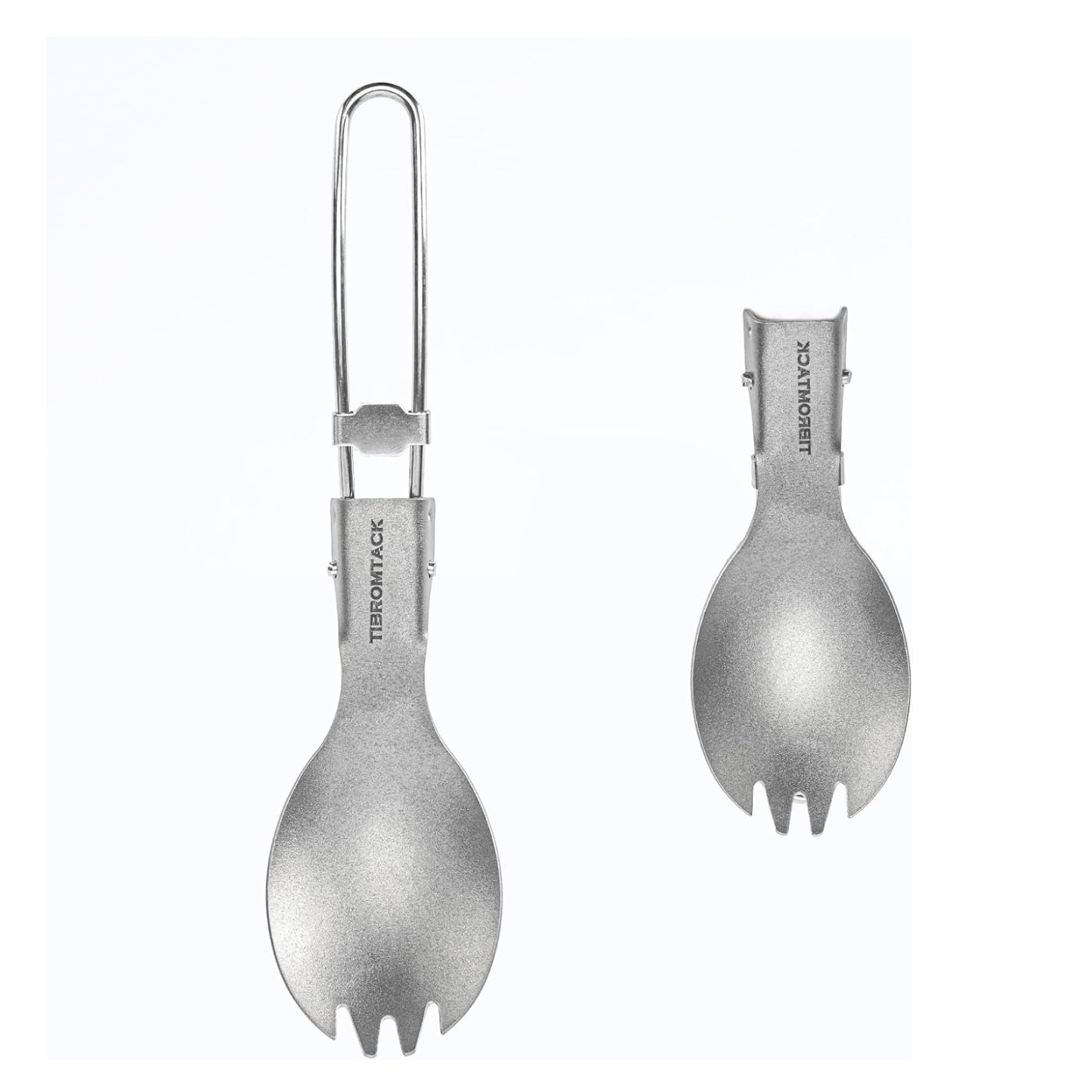 TIBROMTACK Titanium Camping Utensil Set, Folding Spork Fork Spoon Outdoor Cutlery Set Extra Strong Ultra Lightweight (Ti), Healthy & Eco-Friendly Flatware