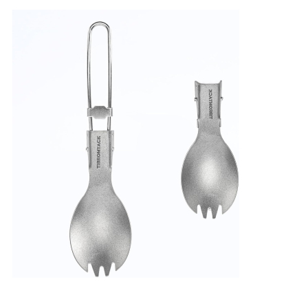 TIBROMTACK Titanium Camping Utensil Set, Folding Spork Fork Spoon Outdoor Cutlery Set Extra Strong Ultra Lightweight (Ti), Healthy & Eco-Friendly Flatware