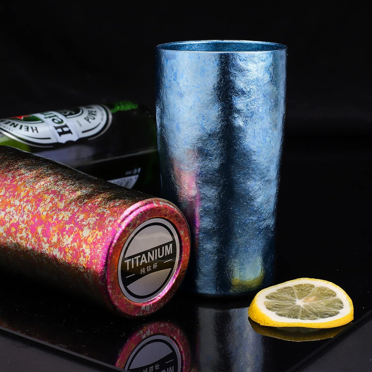 TIBROMTACK Titanium Beer Tumbler, Pure Ti Coffee Mug, 10fl oz/300ml Double Wall