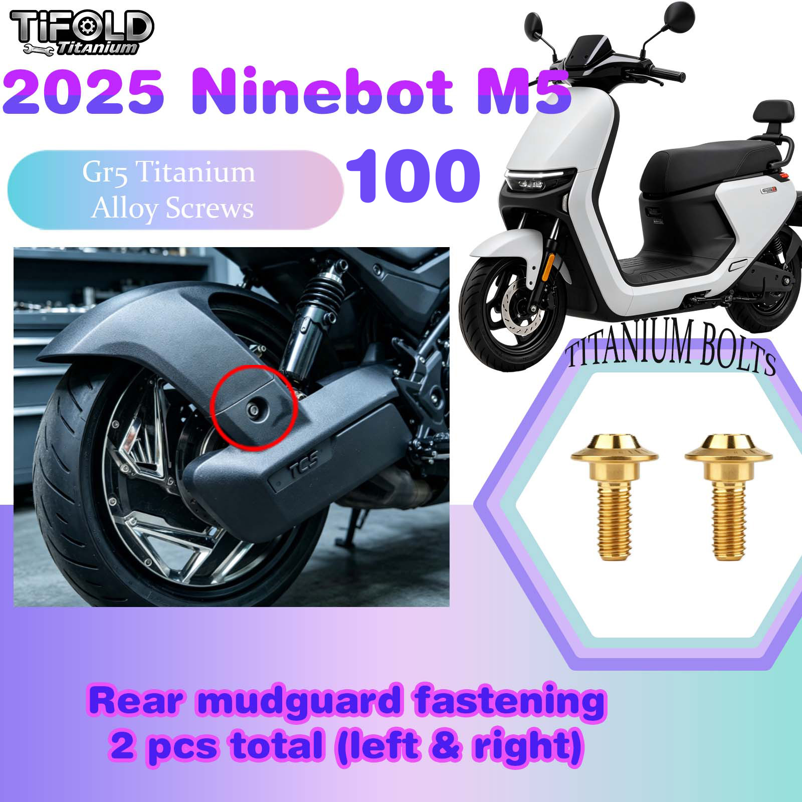 TIFOLD Titanium Alloy Modification Screws for Segway Ninebot M5 100 2025 Model Electric Motorcycle