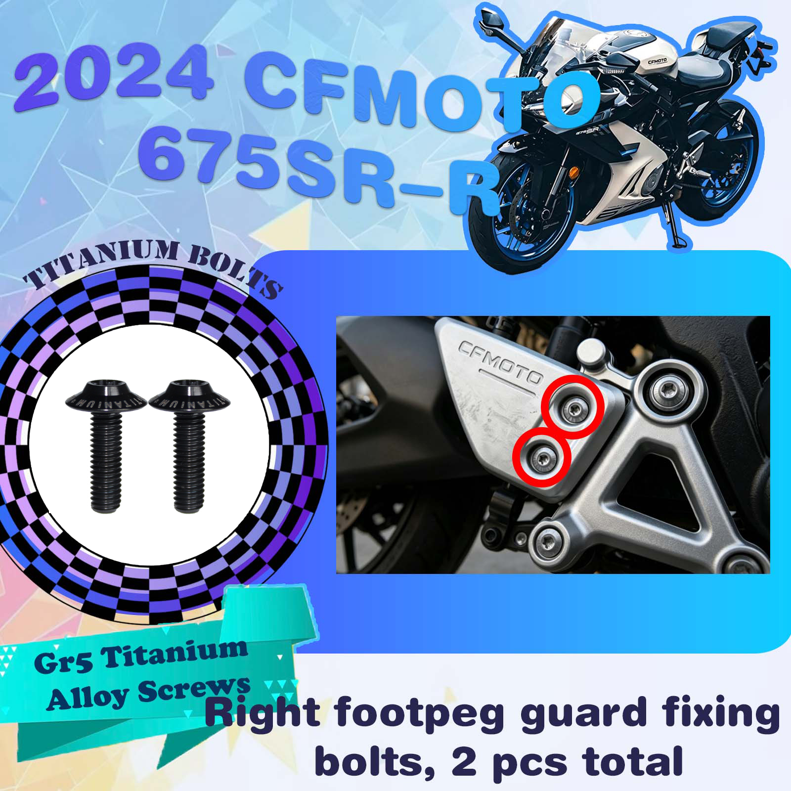 TIFOLD Full‑Vehicle Titanium Alloy Modification Screws for CFMOTO 675 SR‑R, 2024 Model