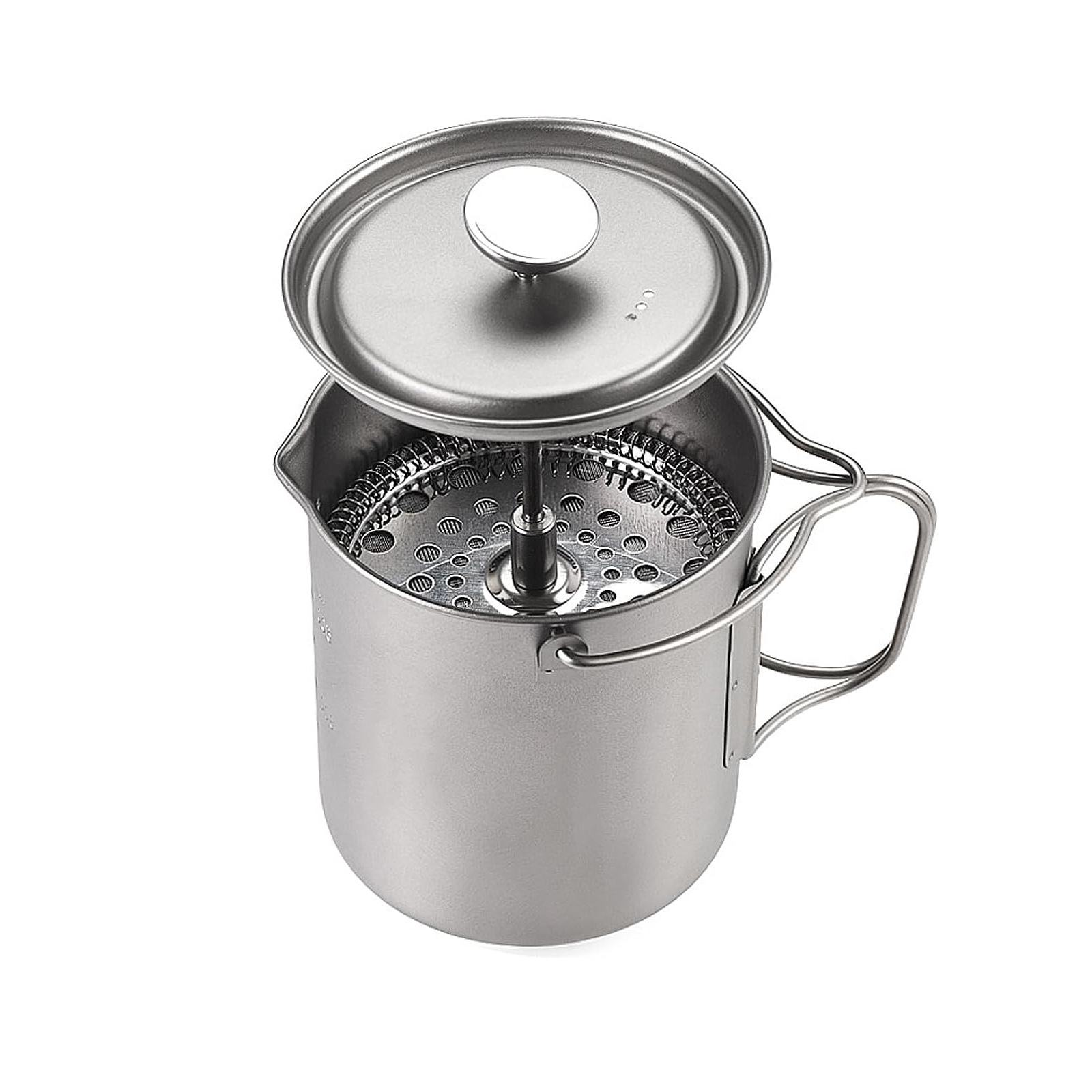 Titanium French Press Coffee Maker, 205g Lightweight GR1 Pure Titanium, Portable Camping Travel Coffee Press Reusable filter for Outdoor, Tea & Hot Beverages, Dishwasher Safe