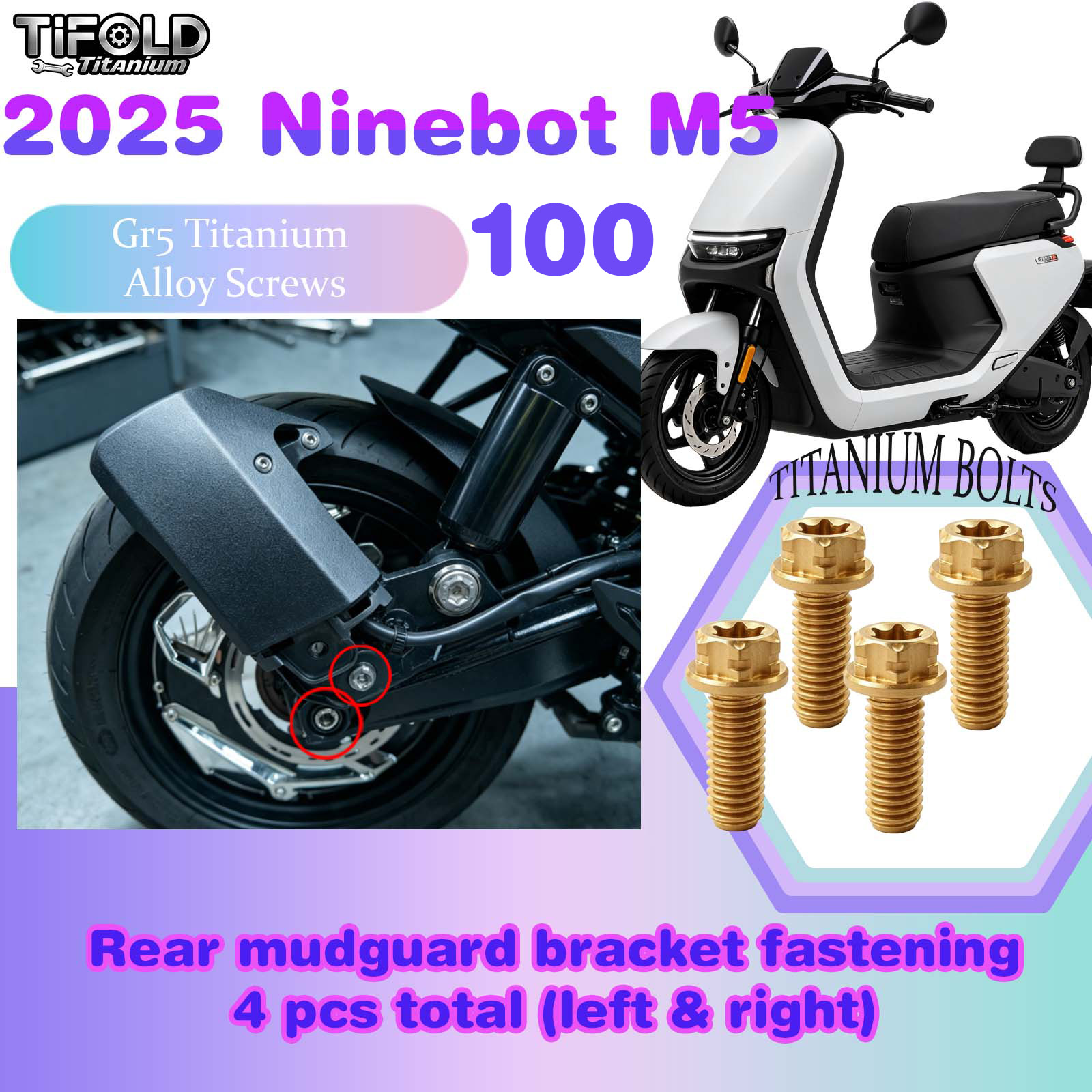TIFOLD Titanium Alloy Modification Screws for Segway Ninebot M5 100 2025 Model Electric Motorcycle