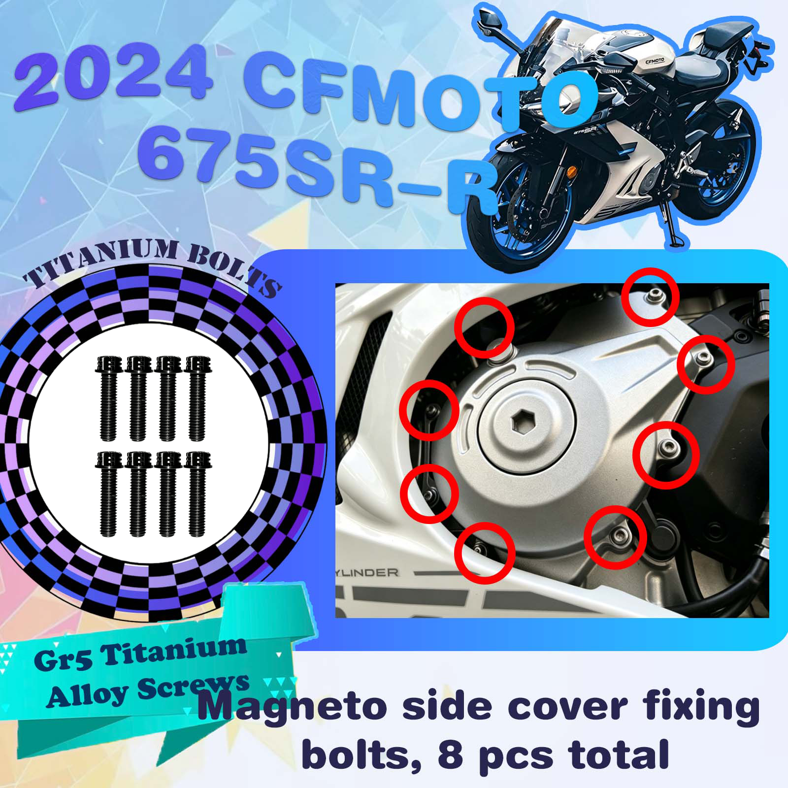 TIFOLD Full‑Vehicle Titanium Alloy Modification Screws for CFMOTO 675 SR‑R, 2024 Model