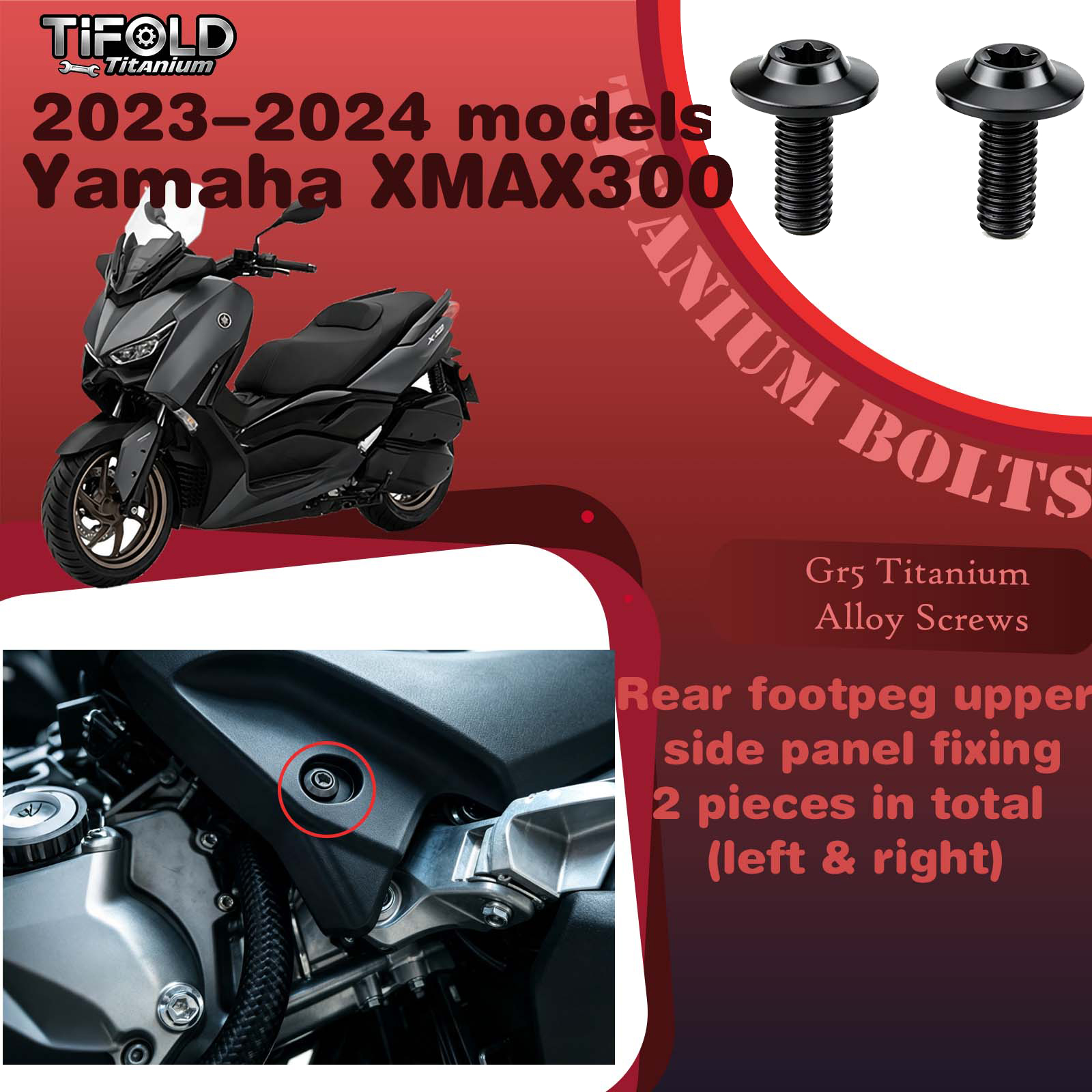 Titanium Alloy Screws for Modification, Fit for YAMAHA XMAX 300 23‑24 Mdels Motorcycle