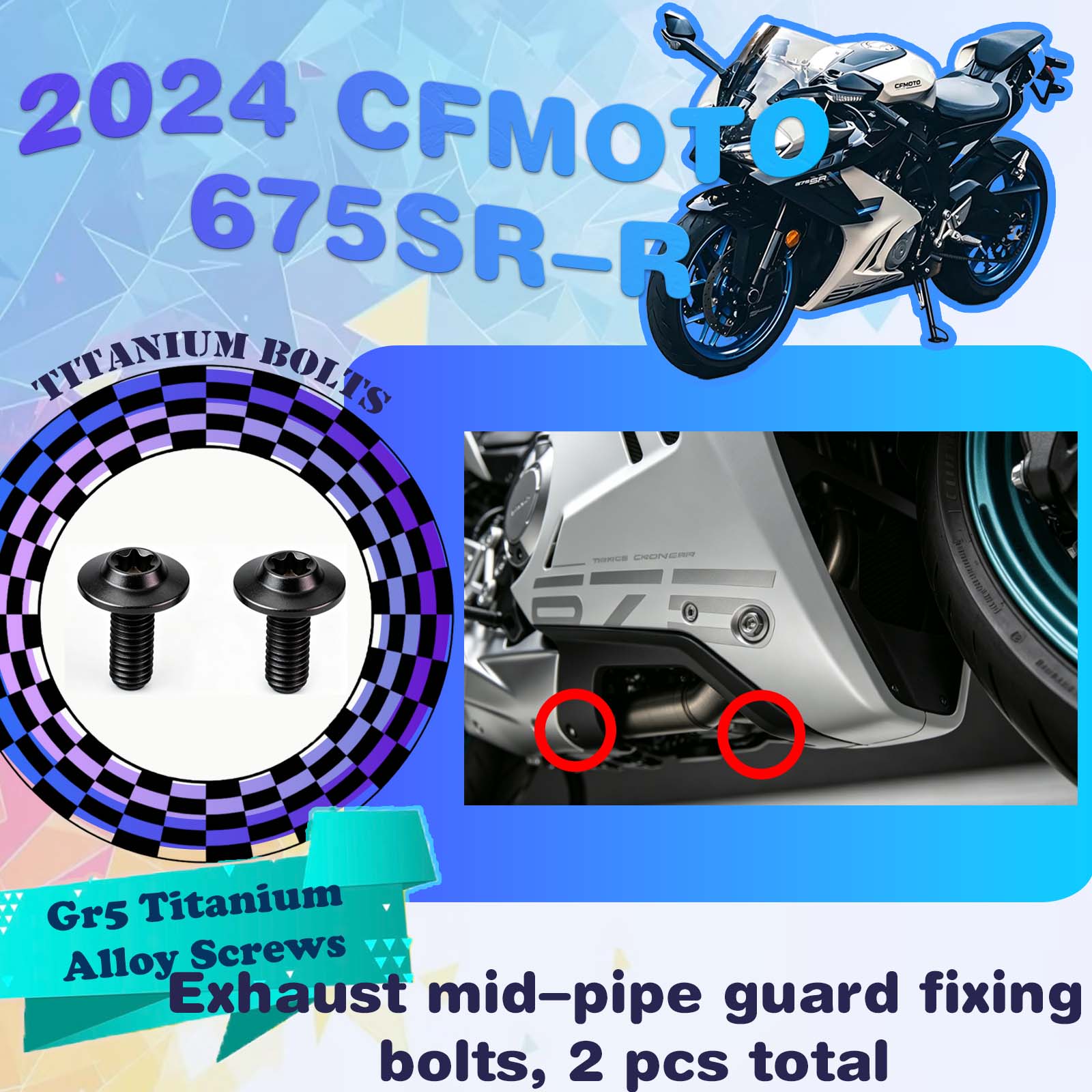 TIFOLD Full‑Vehicle Titanium Alloy Modification Screws for CFMOTO 675 SR‑R, 2024 Model