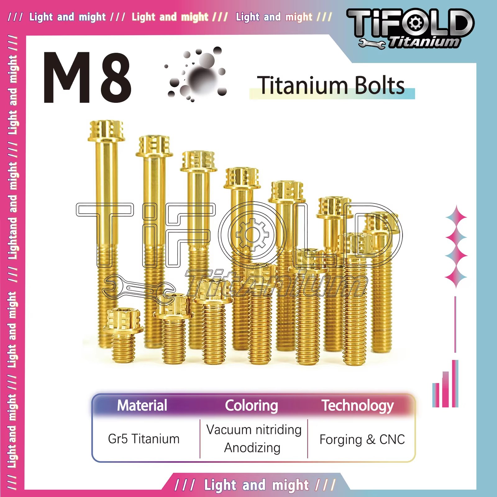TIFOLD Gr5 Titanium Bolts, M8 Torx Head, 15-50mm L, 1 Pc, CNC-Machined, Lightweight Rust-Proof for Vehicle Modification