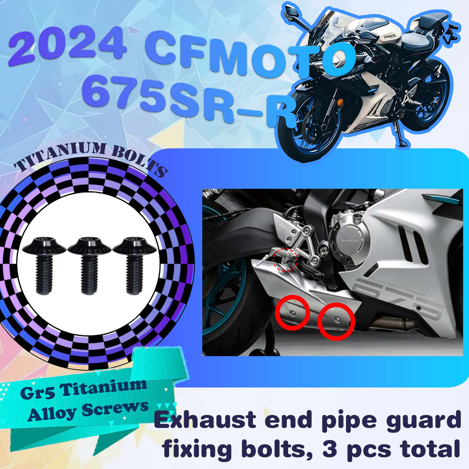 TIFOLD Full‑Vehicle Titanium Alloy Modification Screws for CFMOTO 675 SR‑R, 2024 Model