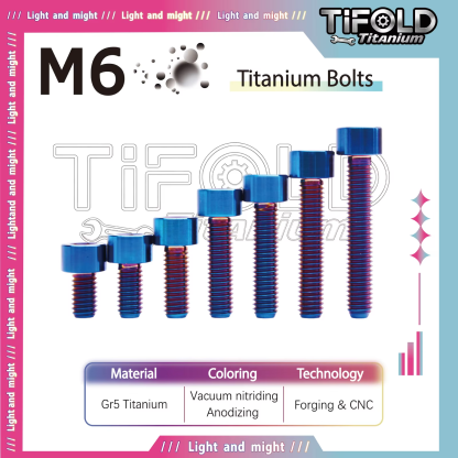 M6 titanium alloy bolt, Gr5 10-35mm length, available in various colors with hexagonal head bolts