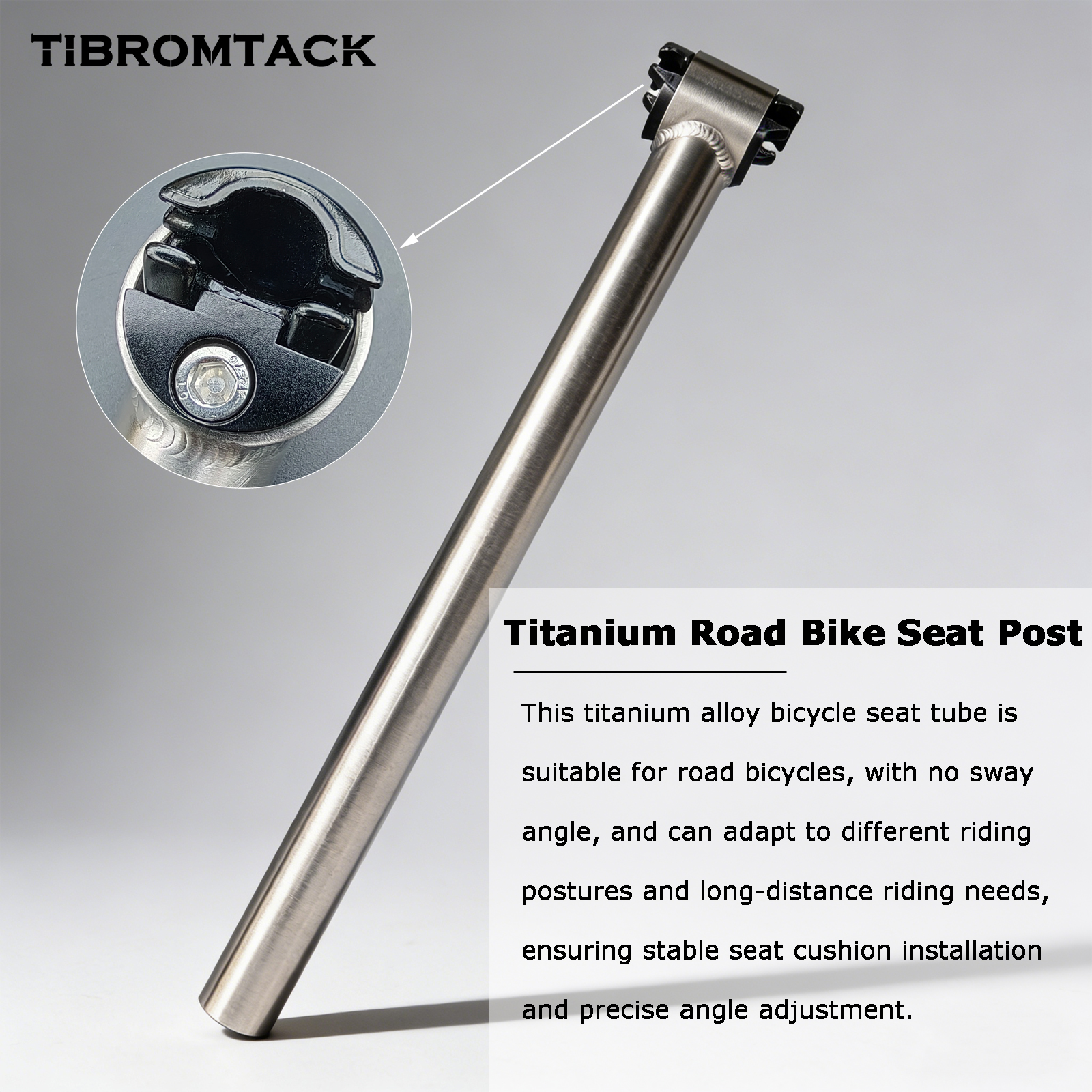 TIBROMTACK Titanium Road Bike Seat Post, 27.2mm (1.07in) Diameter, 13.78in (350mm) Length, 226.2g Lightweight Seat Pole, Straight No Offset, for Road Bike Racing, Training & Long-Distance Riding